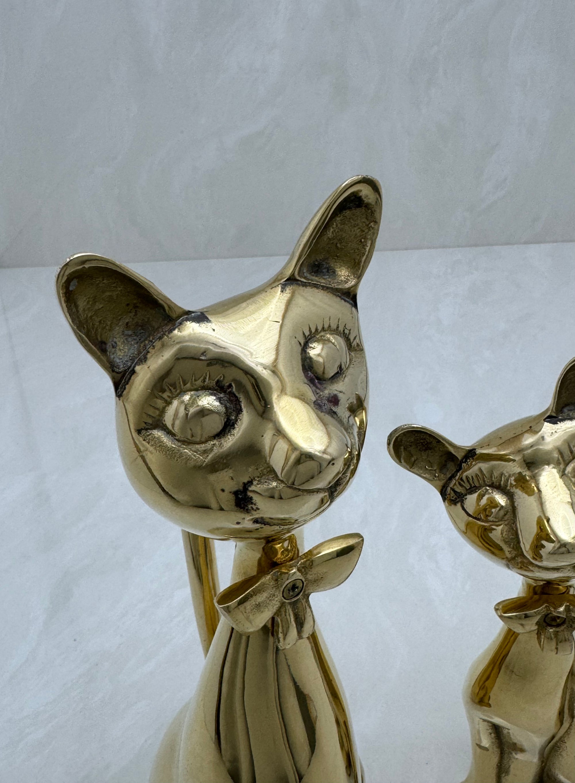 Vintage Brass Cats with Bow tie-A Pair