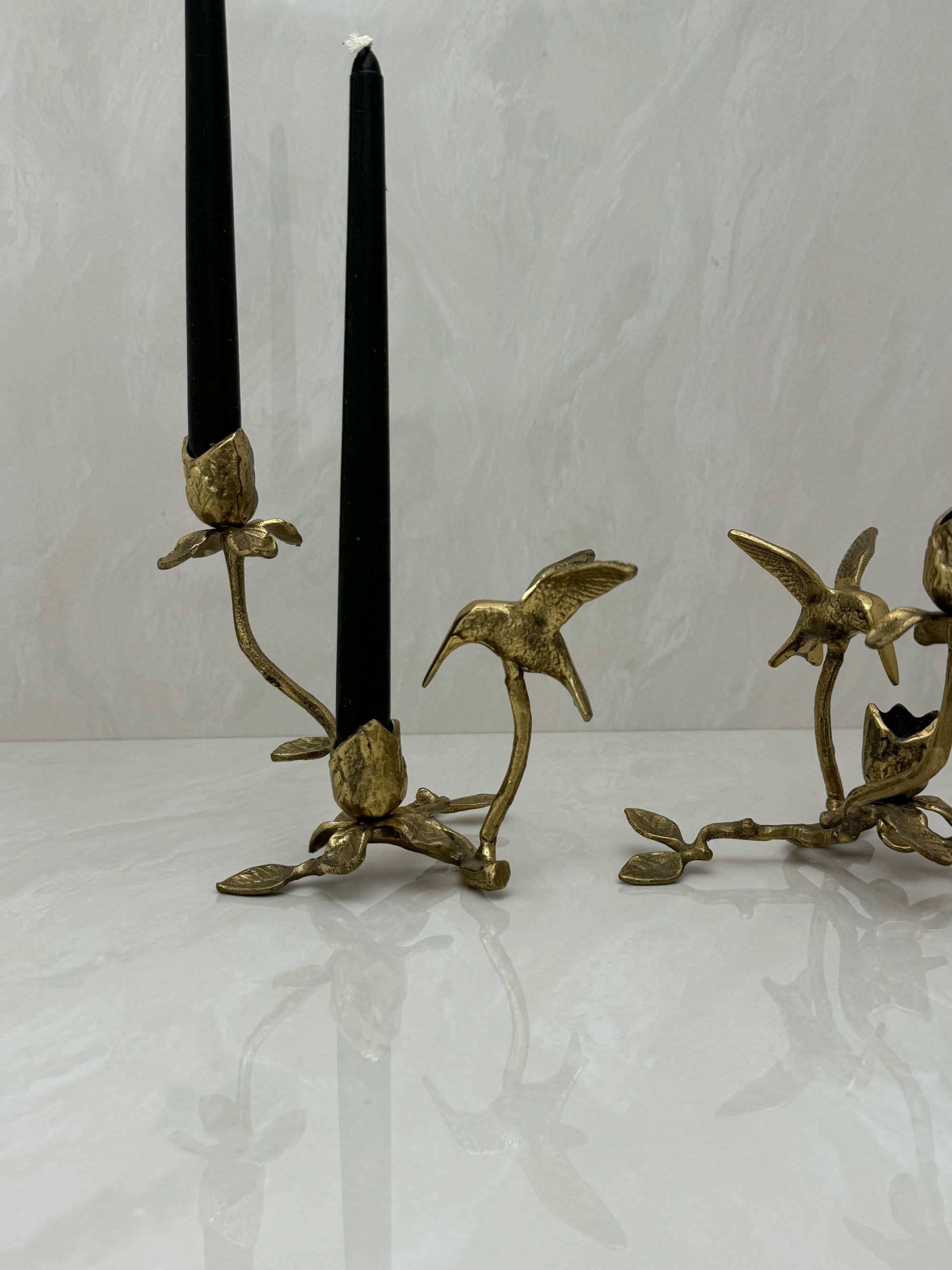 Vintage Brass Hummingbird Candleholders-A Pair