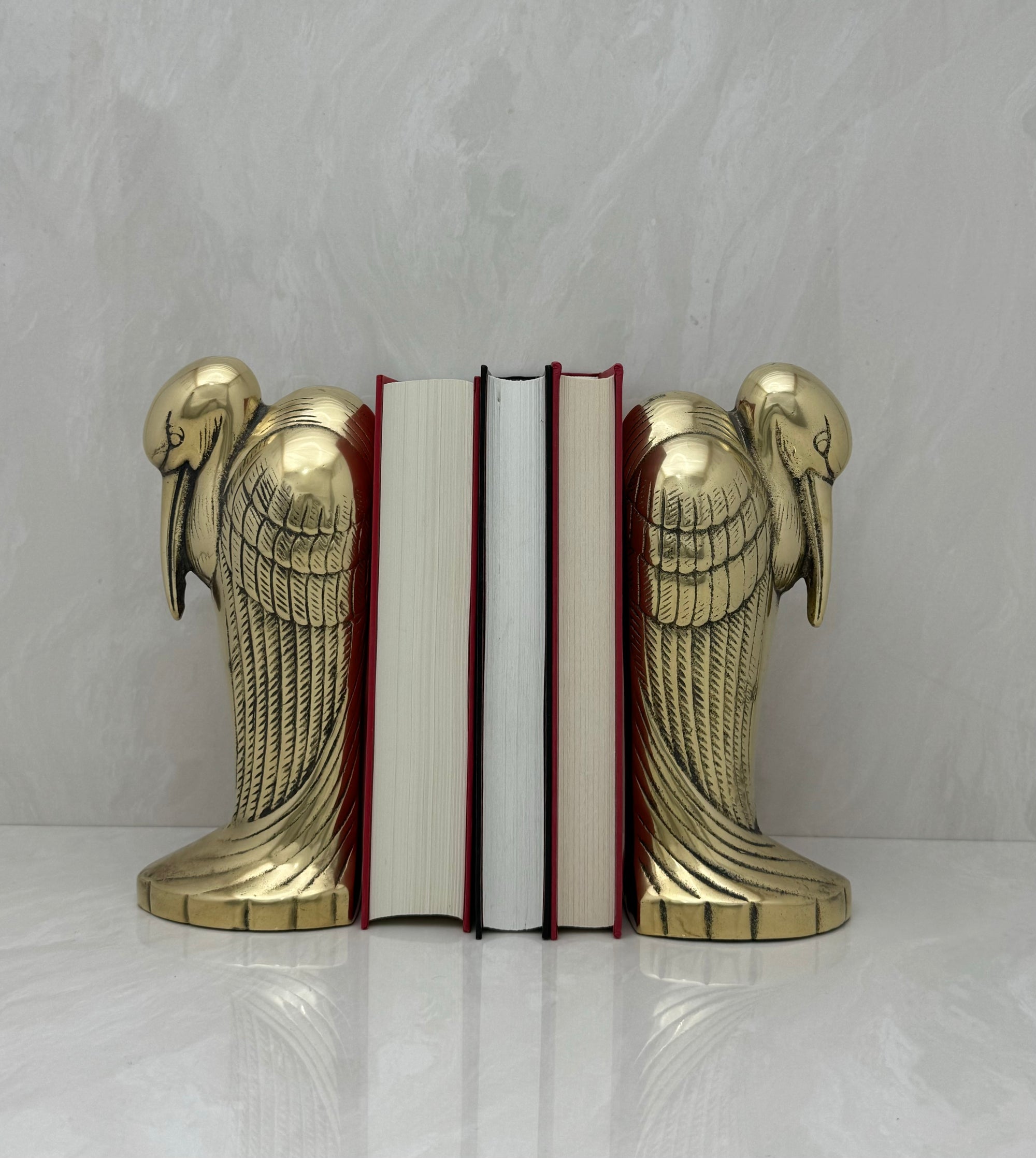 Tall Vintage Brass Pelican Bookends-A Pair