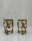 Vintage Brass Frog Candleholders with Frosted Glass Inserts-A Pair