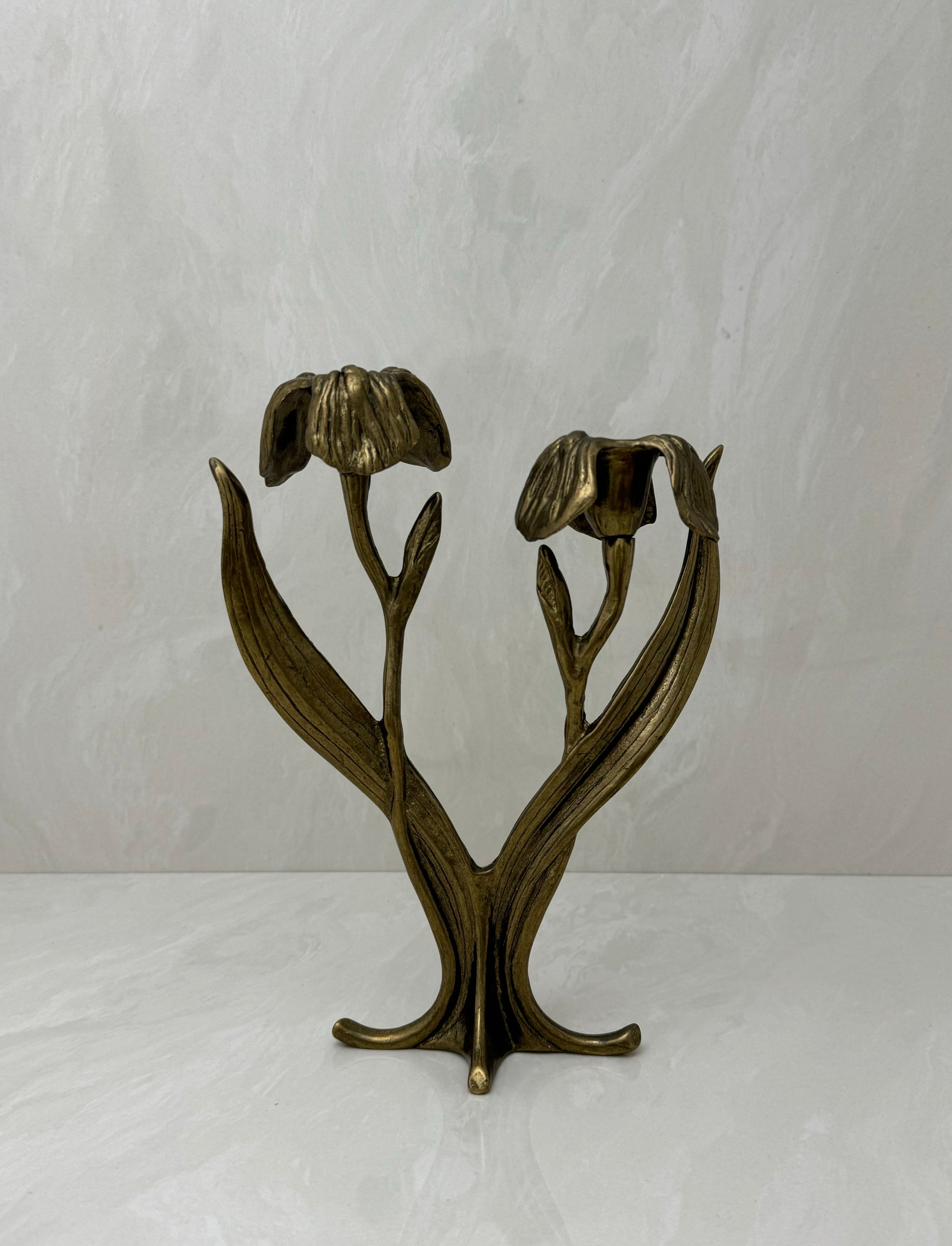 Vintage Brass Flower Candlestick Holder