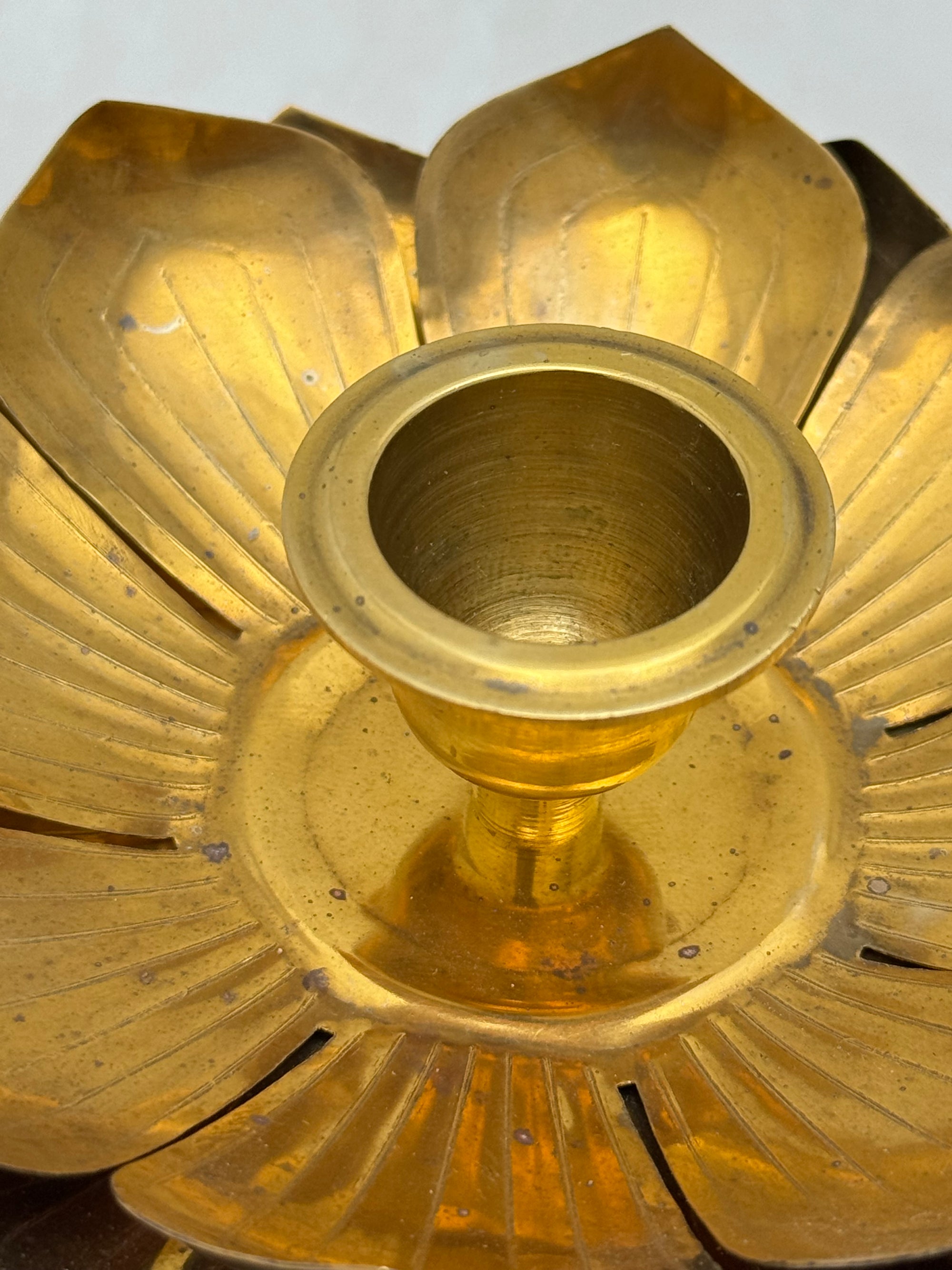 Vintage Brass Flower Candleholders-A Pair