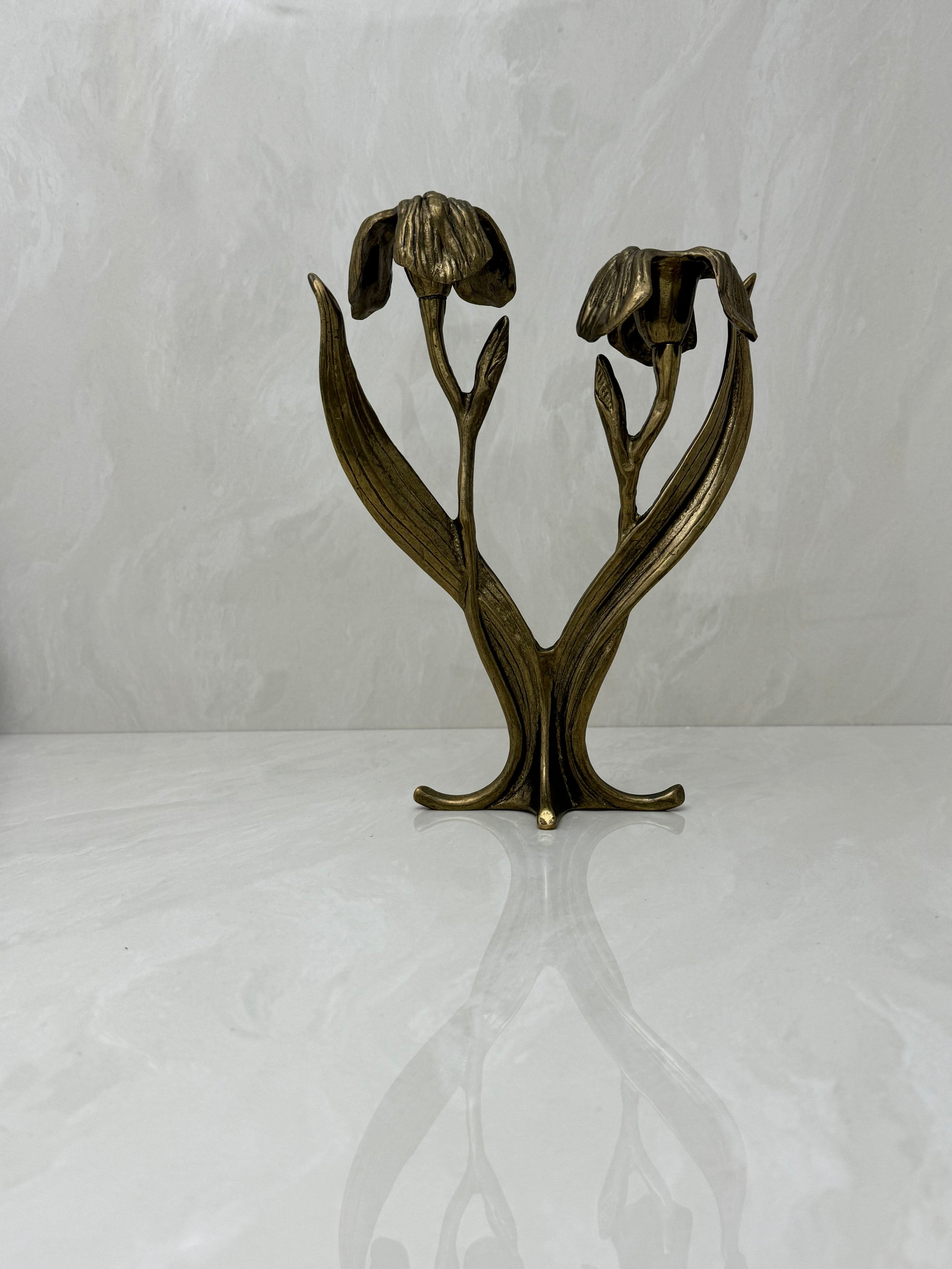 Vintage Brass Flower Candlestick Holder