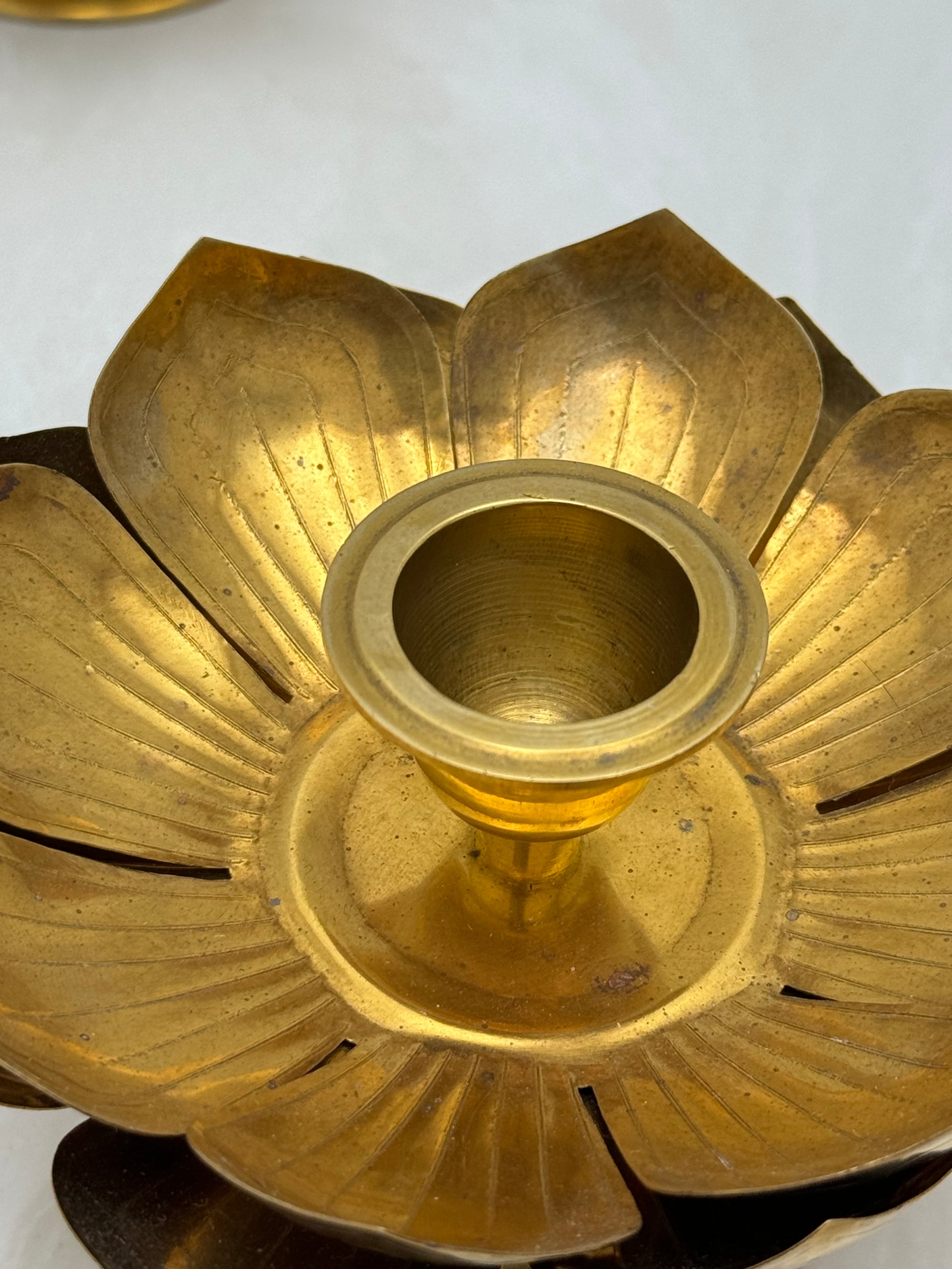 Vintage Brass Flower Candleholders-A Pair