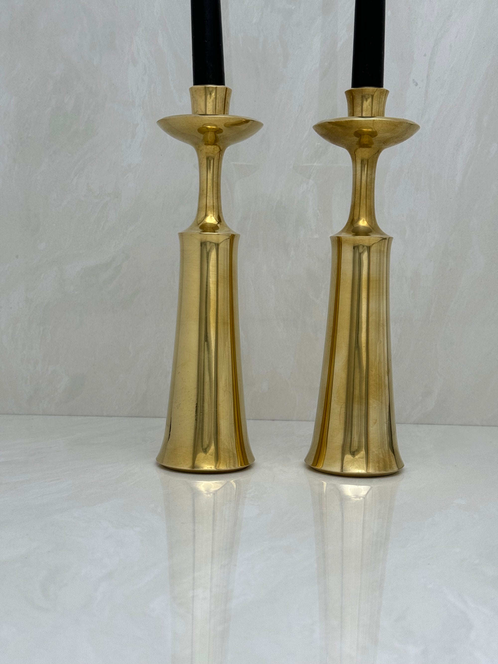 Vintage Brass Candleholders- A Pair By Jens Quistgaard Marked Dansk Design Denmark