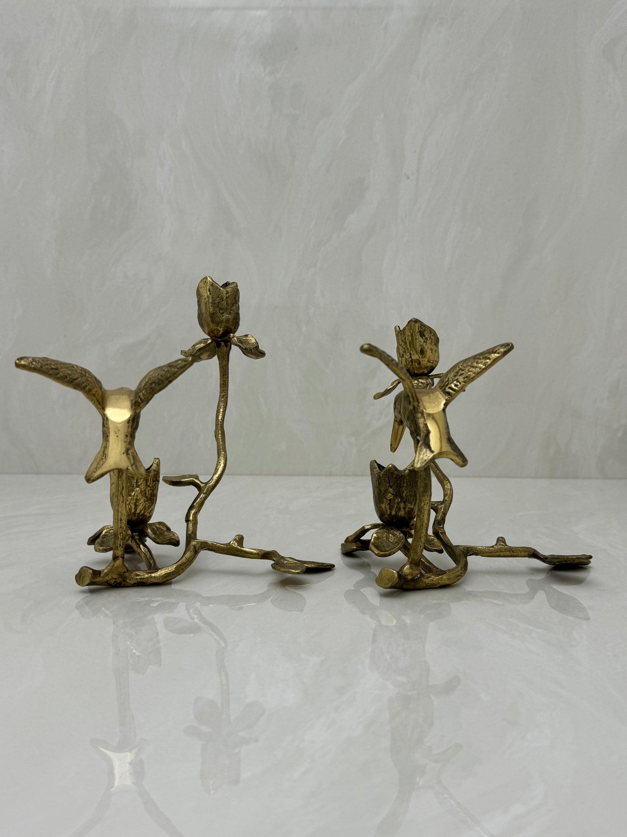 Vintage Brass Hummingbird Candleholders-A Pair