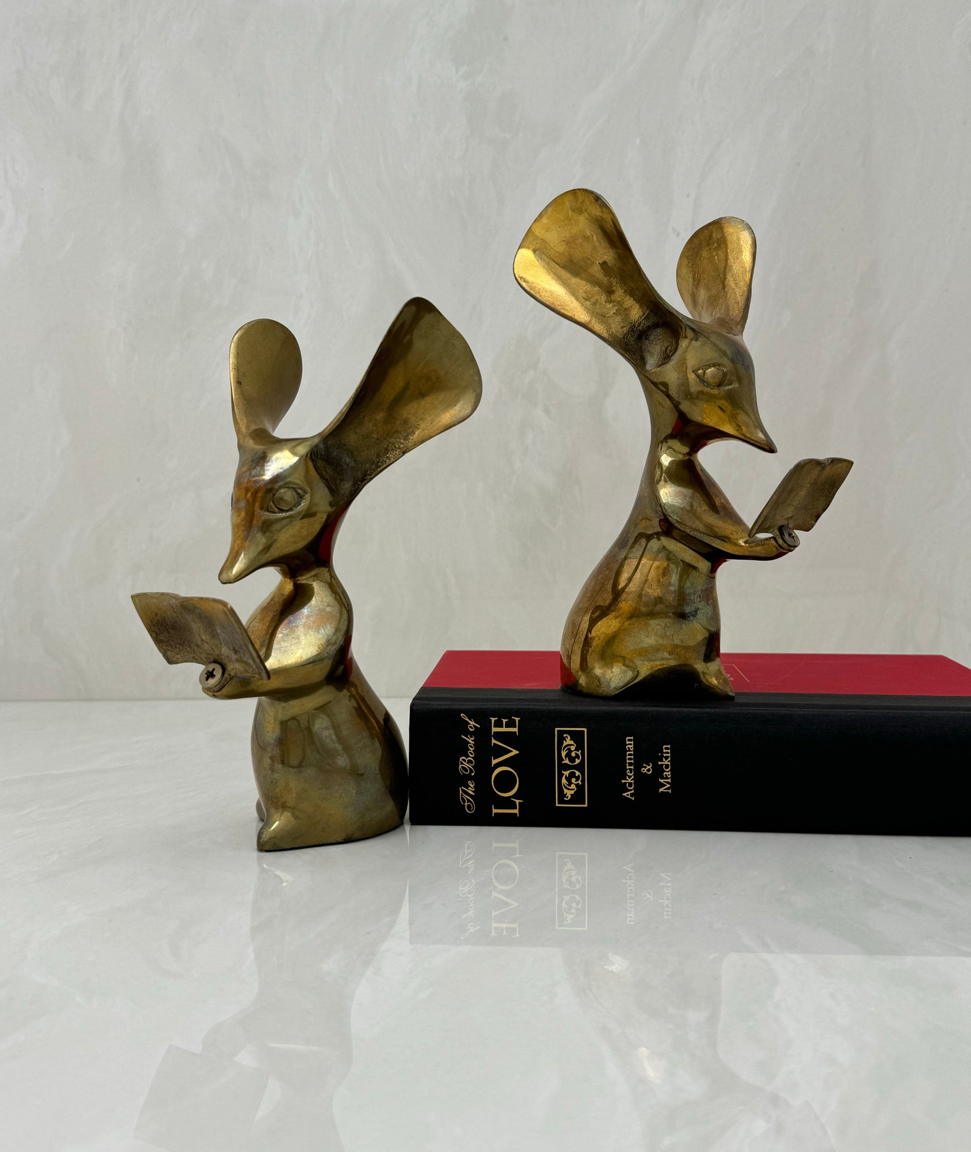 Vintage Brass Reading Mice Bookends-A Pair