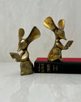 Vintage Brass Reading Mice Bookends-A Pair