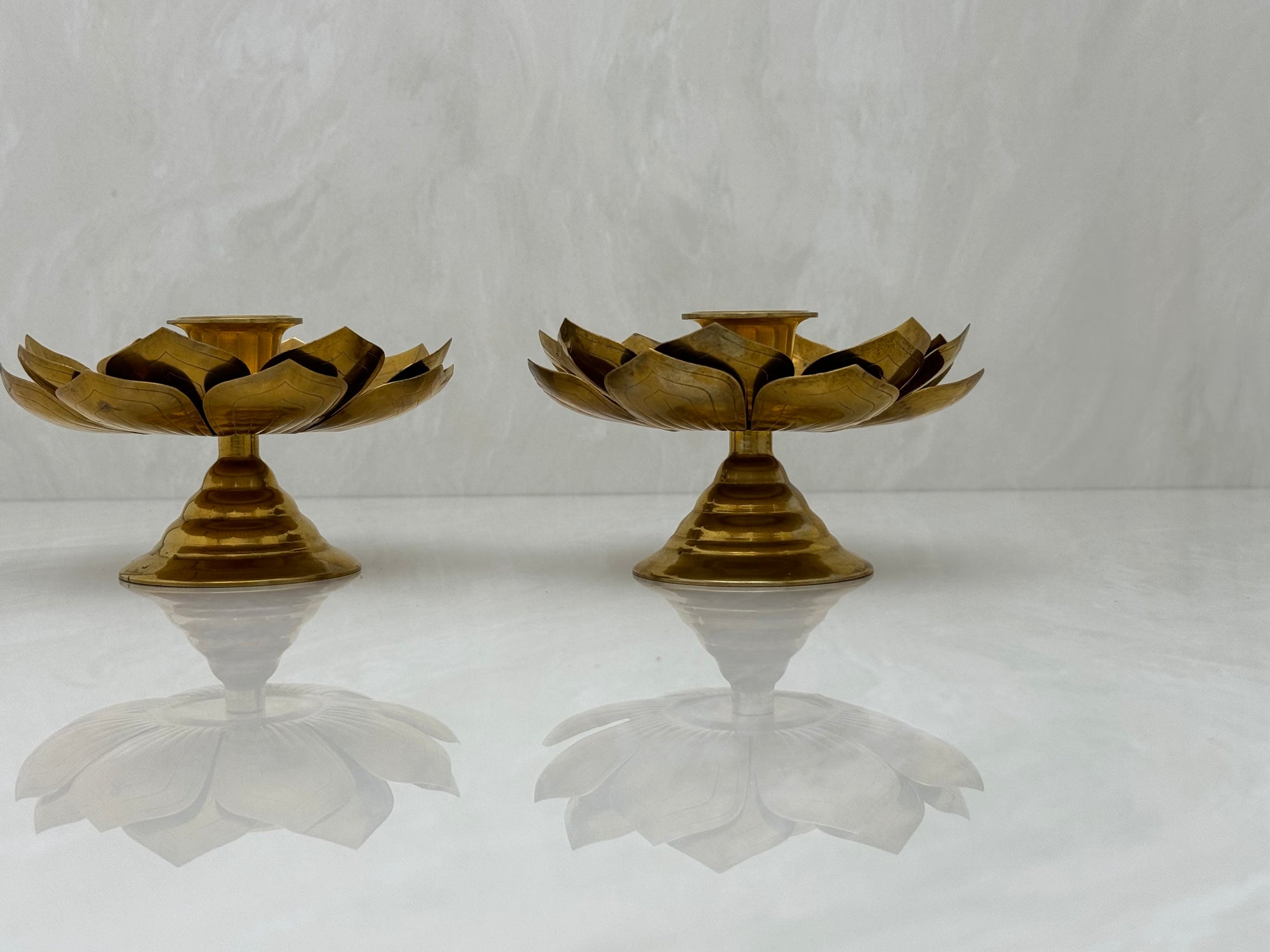 Vintage Brass Flower Candleholders-A Pair