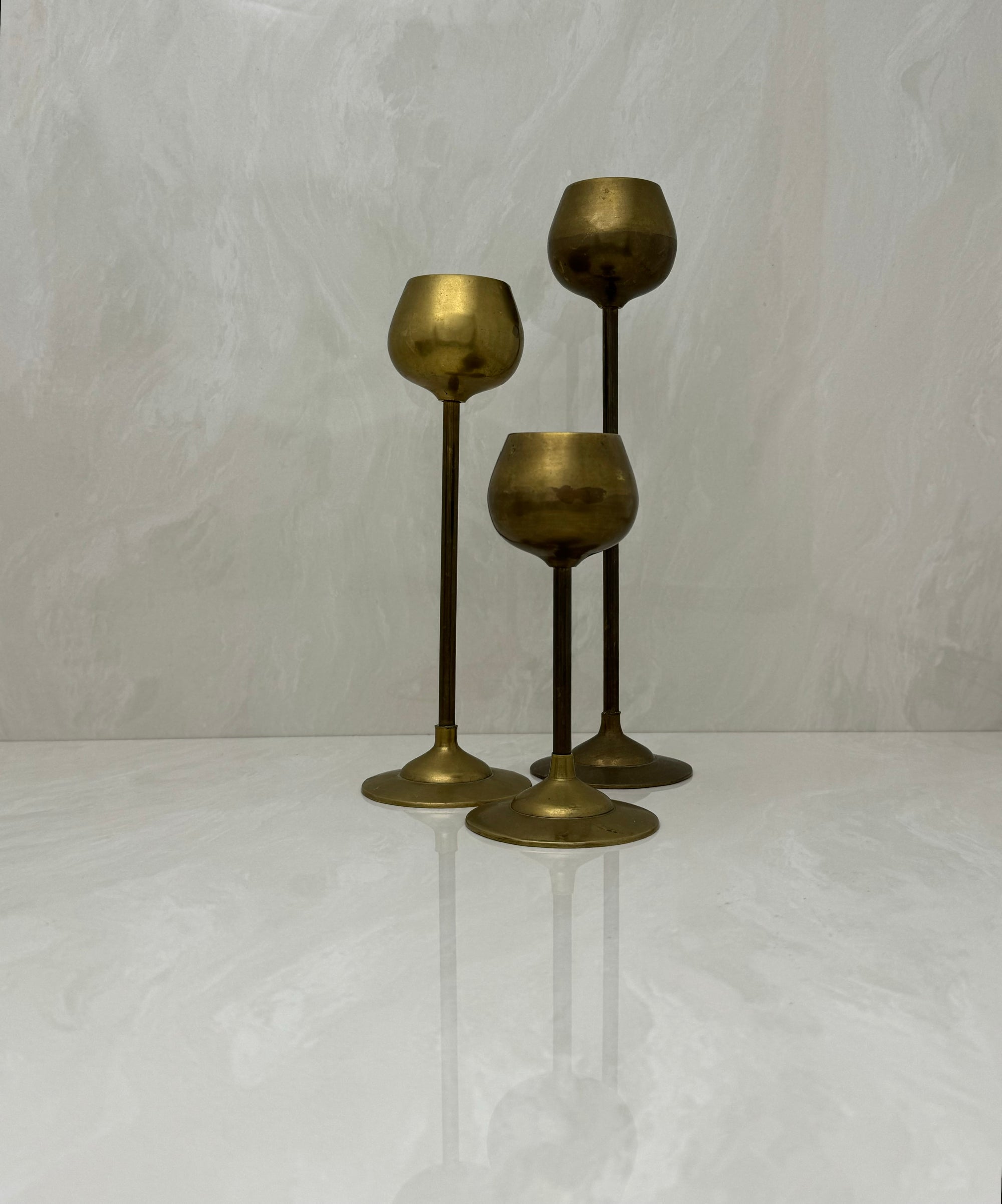 Vintage Brass Graduating Candlestick Holders-Set of Three