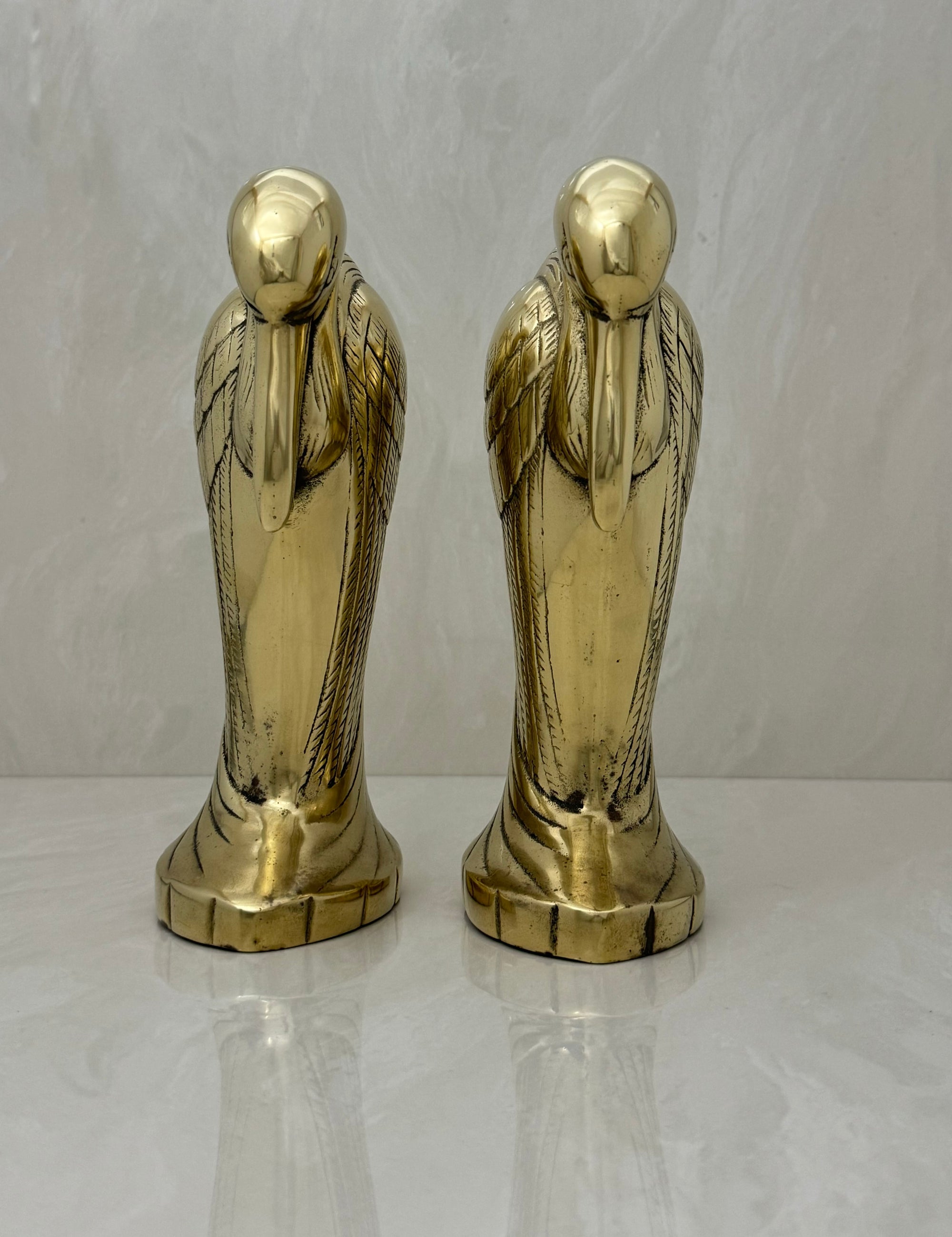 Tall Vintage Brass Pelican Bookends-A Pair