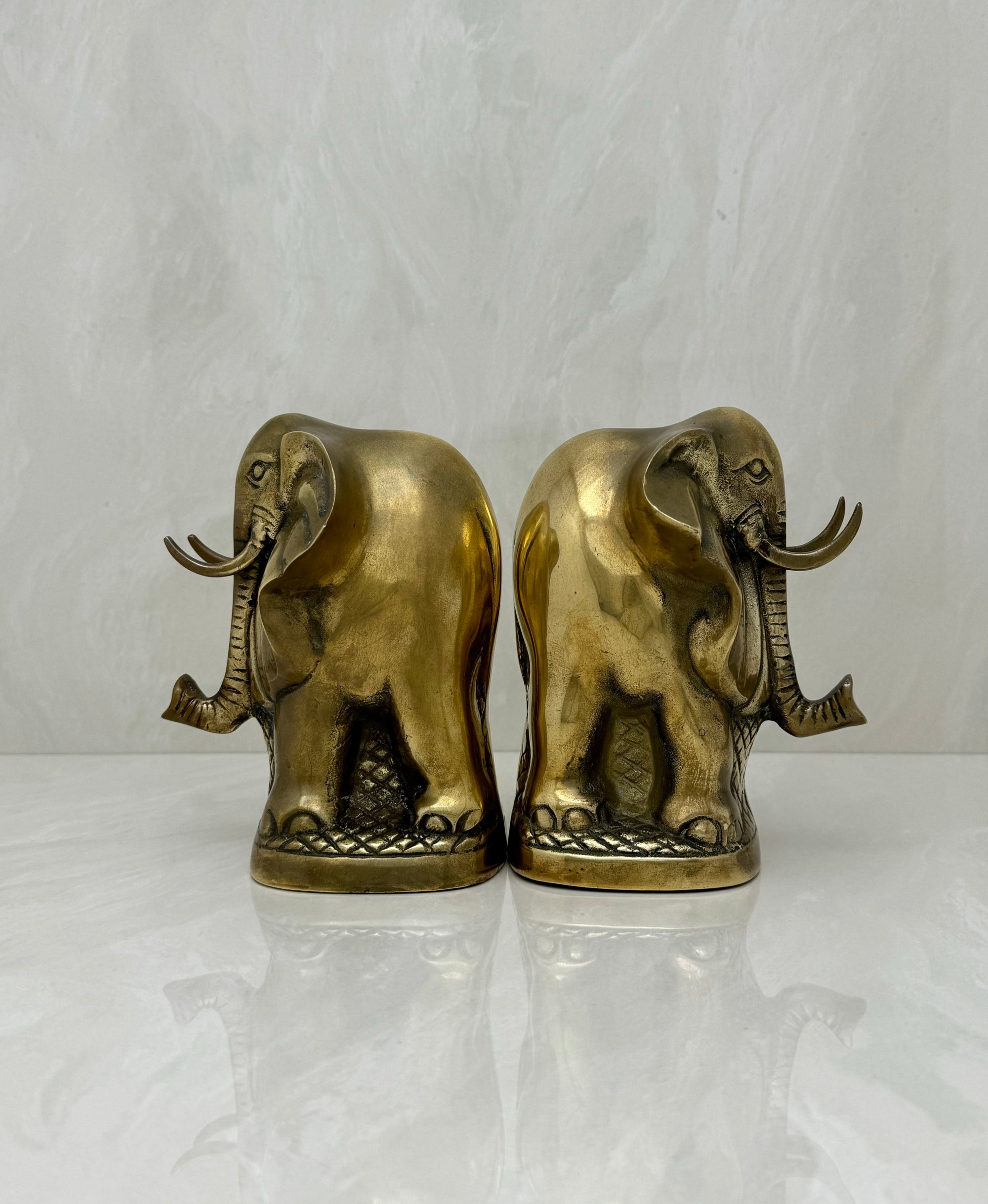 Vintage Brass Elephant Bookends-A Pair