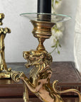 Vintage/Antique Brass Lion Candleholders- A Pair