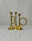 Vintage Brass Silvestri Horn Candleholders-Three Piece Set