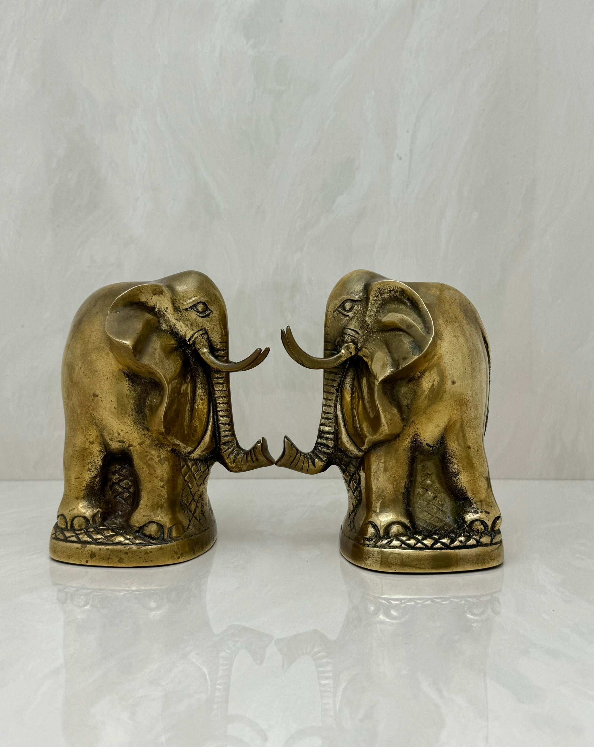 Vintage Brass Elephant Bookends-A Pair