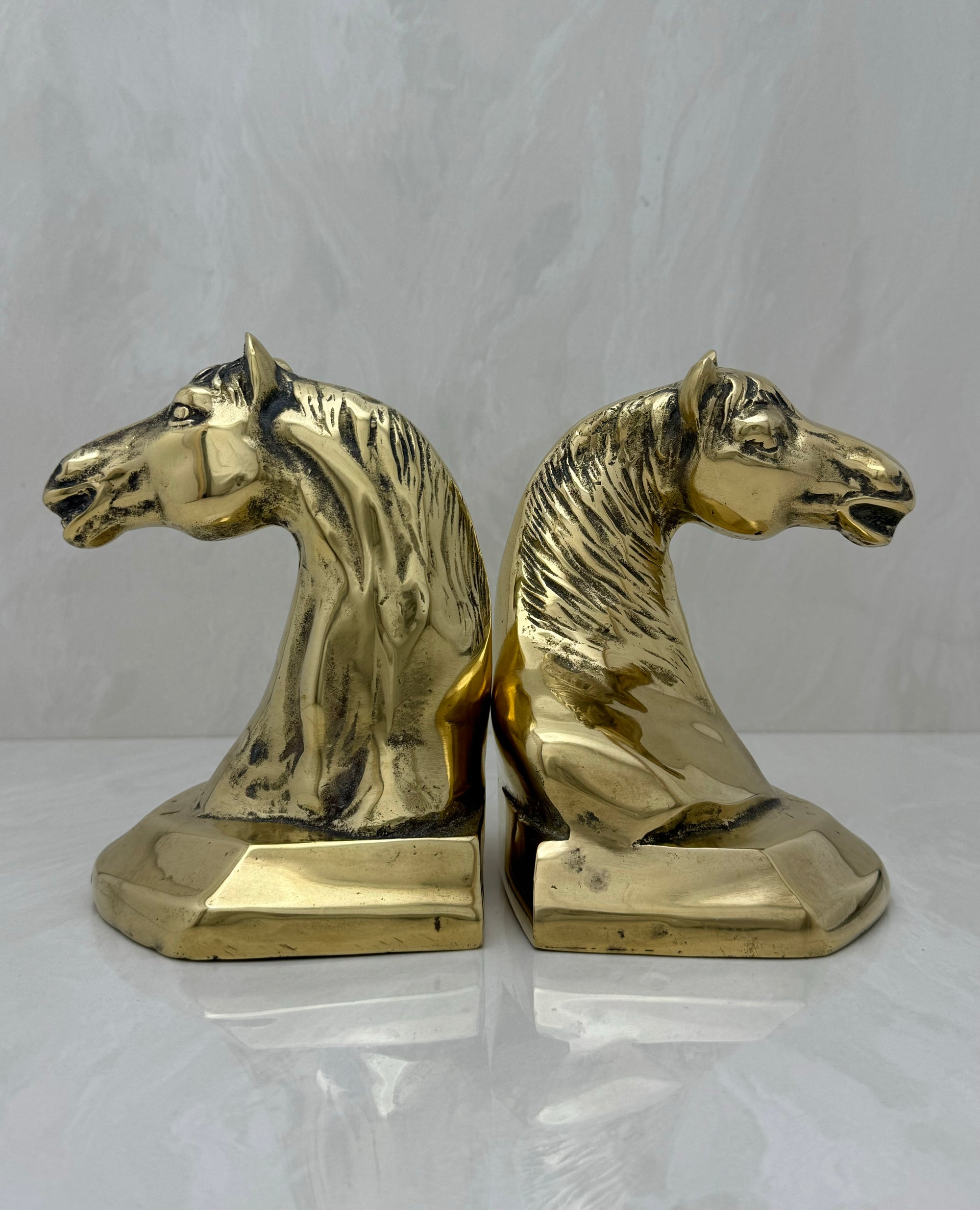 Vintage Brass Horse Head Bookends-A Pair