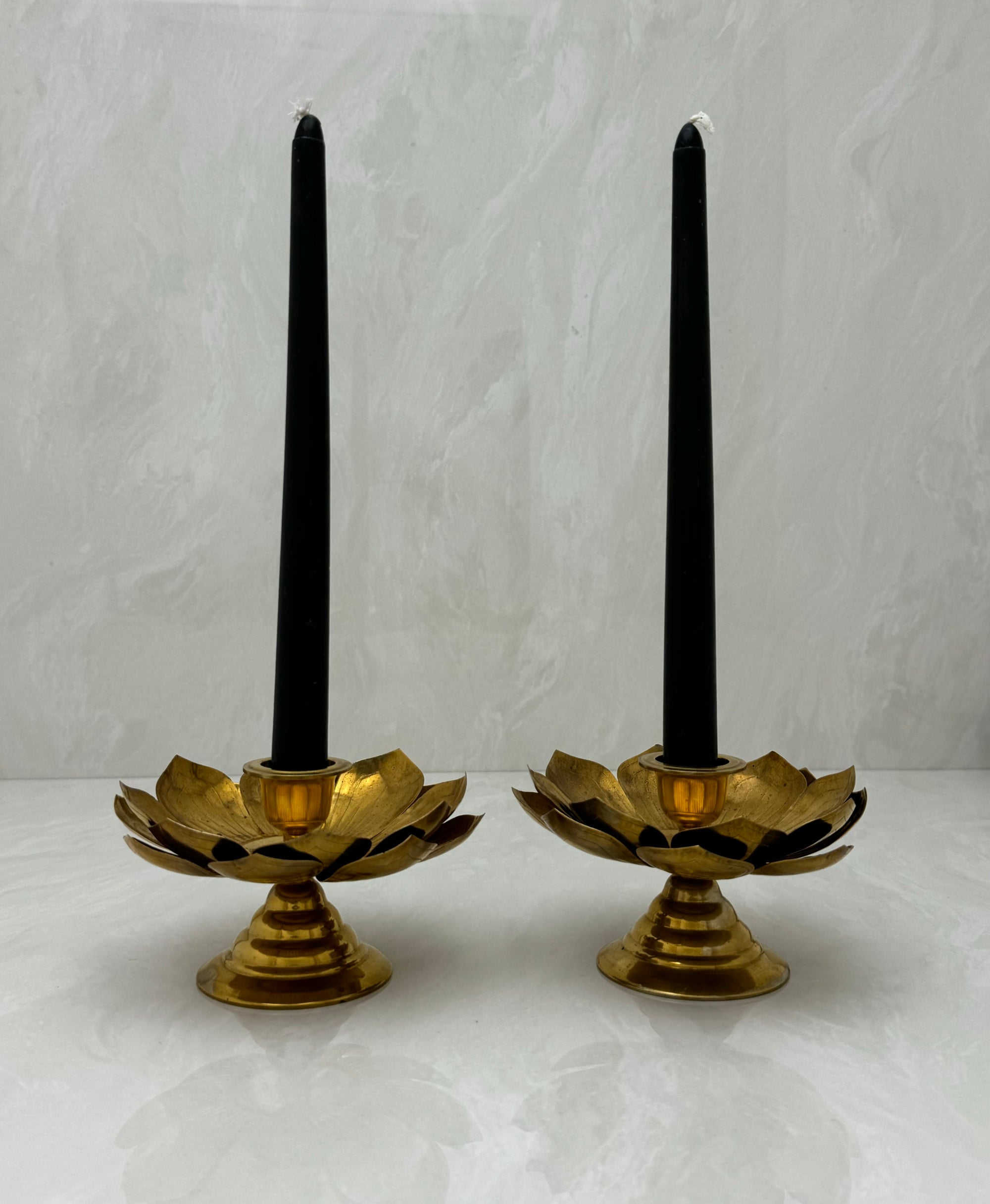 Vintage Brass Flower Candleholders-A Pair