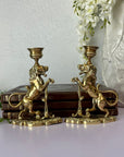 Vintage/Antique Brass Lion Candleholders- A Pair