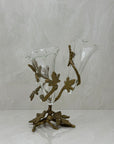 Vintage Brass & Glass Ivy Leaf Triple Epergne Bud Vase