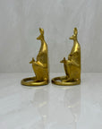 Vintage Brass Bookends Mama Kangaroo with Joey in Marsupium-A Pair by Sarreid