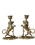 Vintage/Antique Brass Lion Candleholders- A Pair